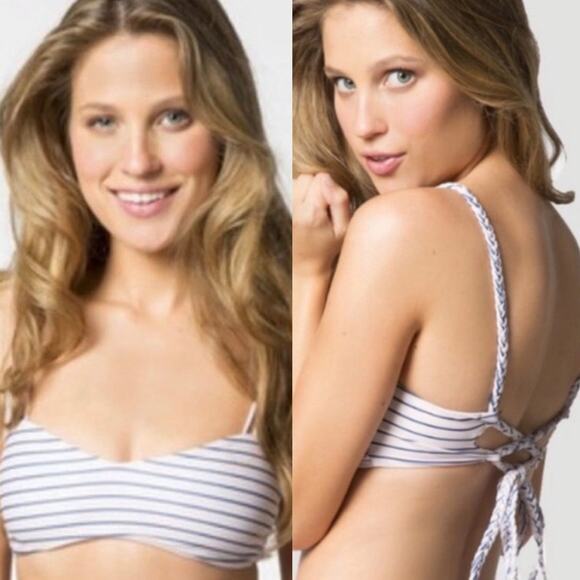 ACACIA SWIMWEAR Baby Pink Navy Blue Samoa Cape Cod Stripe Braid Bikini Top XS - Picture 10 of 10